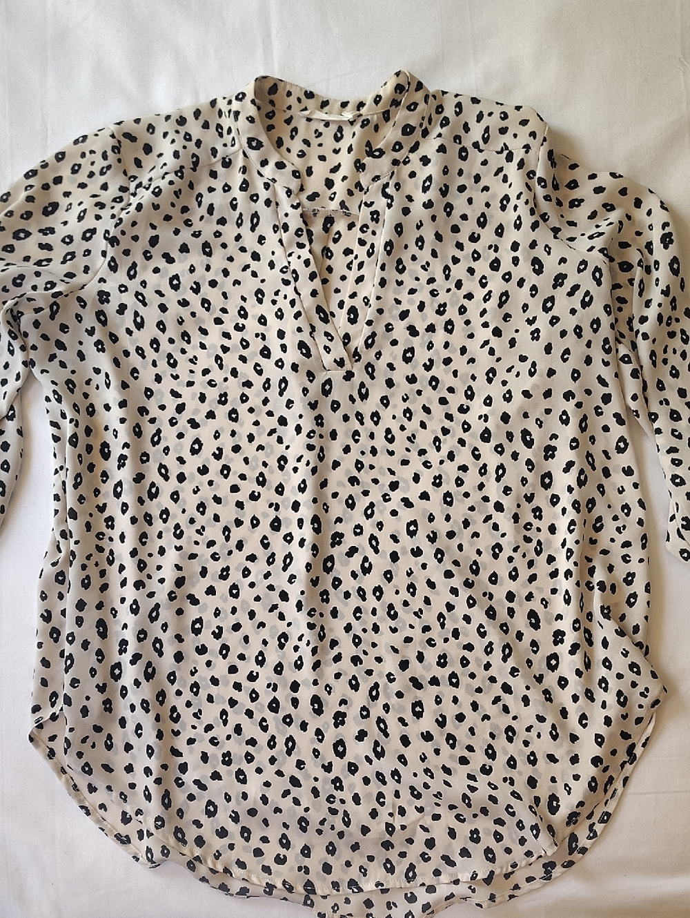 Lush Beige and Black Leopard Print Blouse Large Sheer, 3/4 Sleeve Lightweight